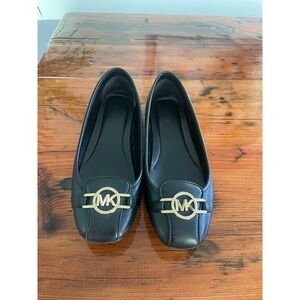 Michael Kors Black and Gold Loafers with Elegant Ornament